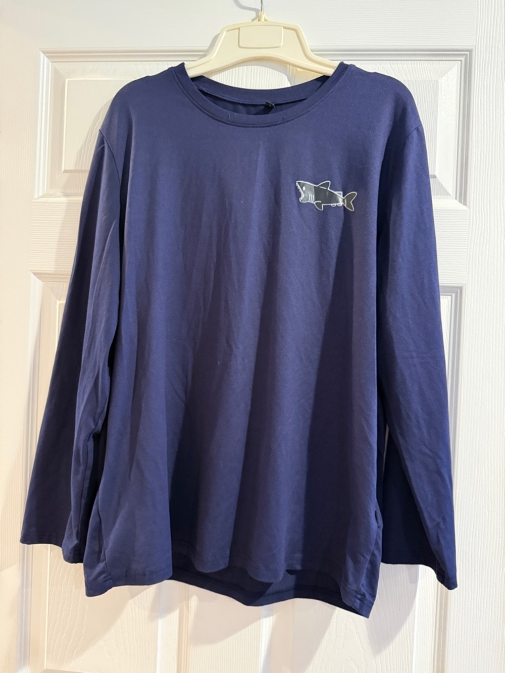 Navy Long Sleeve Tee with Small Fish Graphic